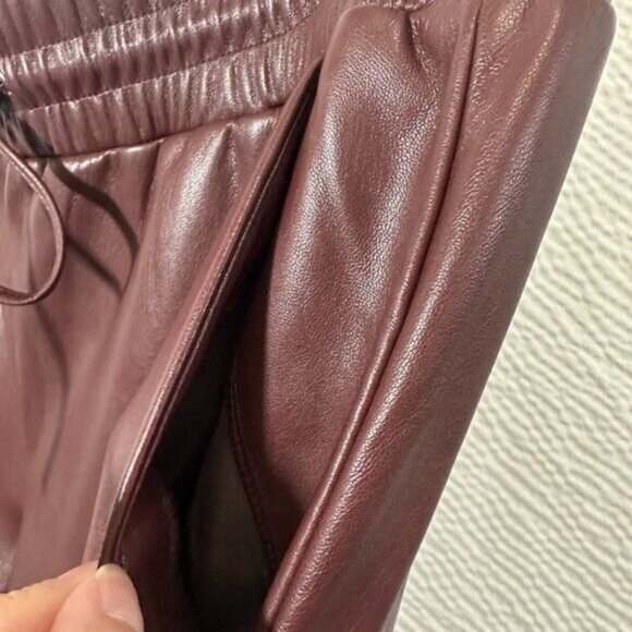 LOFT Women's Faux Leather Brown Pull On Lined Straight Pants With Pockets Sz L - Picture 6 of 11